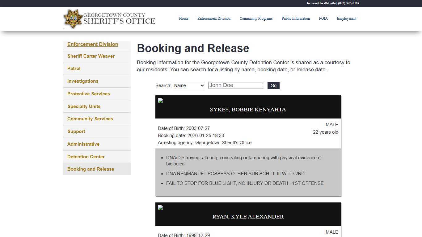 Booking and Release - GCSheriff.org