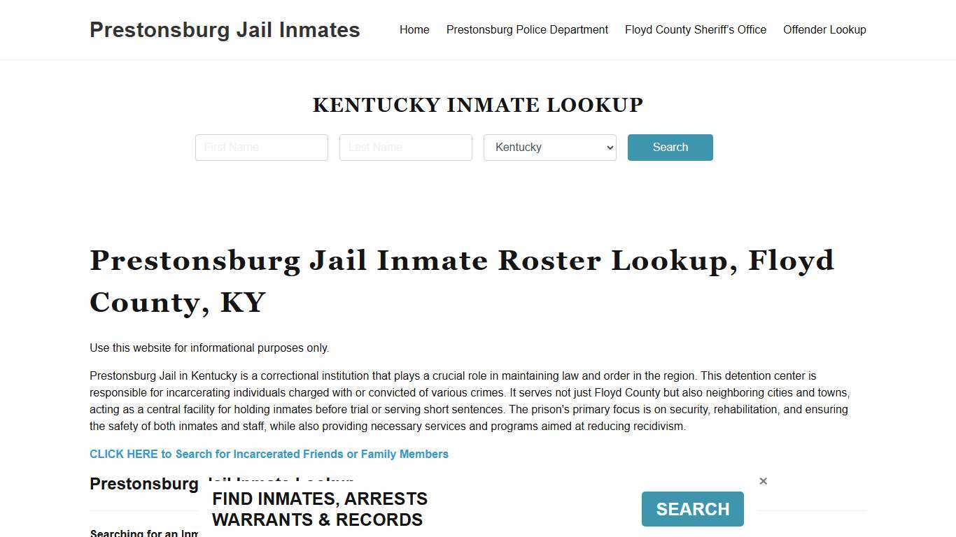 Prestonsburg Jail Inmate Roster, Floyd County, KY, Offender Search